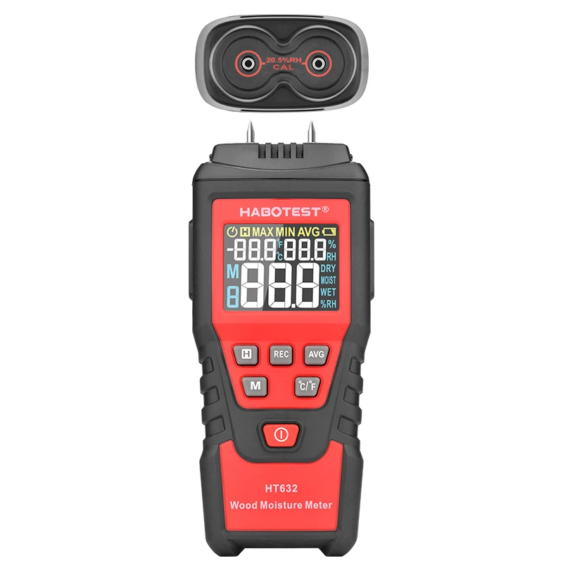HABOTEST HT632 Digital Wood Moisture Meter Two Pins LCD Color Display Timber Damp Analyzer Material Hygrometer Temp Data Hold |