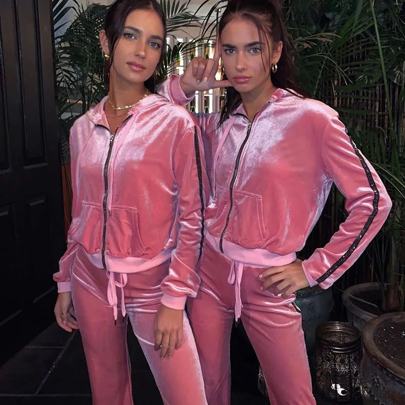 Tracksuits Women 2 Piece Set Lounge Velour Sportwear Spring Autumn Casual Hooded Coat + Pants Outfits Joggers |