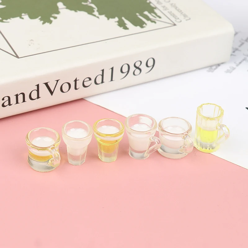 

5Pcs 1/12 Dollhouse Miniature Accessories Mini Resin Beer Milk Cup Simulation Drink Juice Model Toy Doll House Decoration