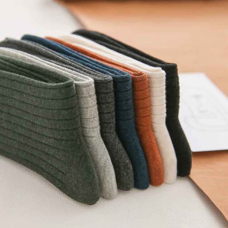 

Socks Cotton Autumn and Winter Double Needle Business Men's Socks Japanese Thread Retro Tube Socks New Solid Color Men's Socks