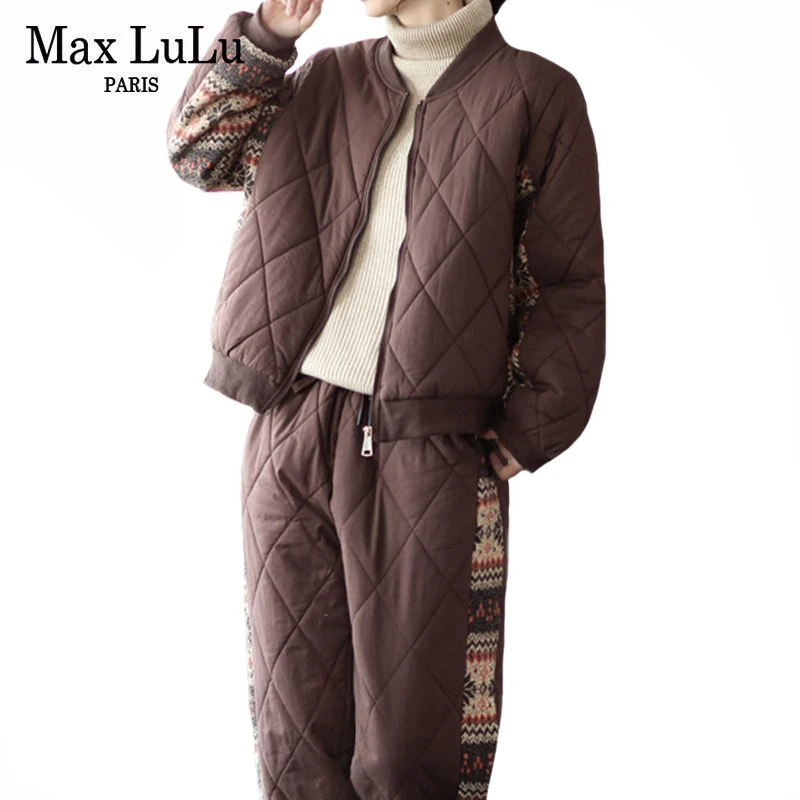 

Женские свободные комплекты Max LuLu из двух предметов, зимние женские мягкие повседневные куртки, эластичные Лоскутные дизайнерские шаровары...