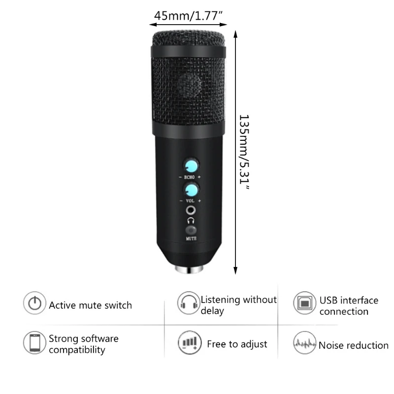 

P8DF USB микрофон для подкастов для потоковой трансляции игр, записи вокала, встроенный высокочувствительный чип, снижение фонового шума