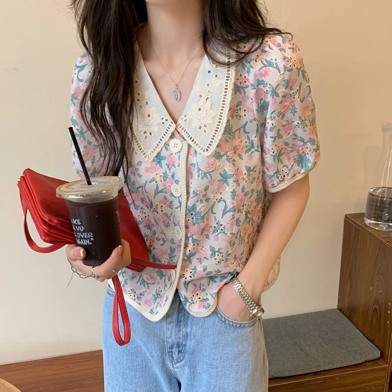 

High Quality Summer Fashion Vintage Elegance 2021 Florals Hot All Match Slim Gentle Chic Office Lady Blouses Tops