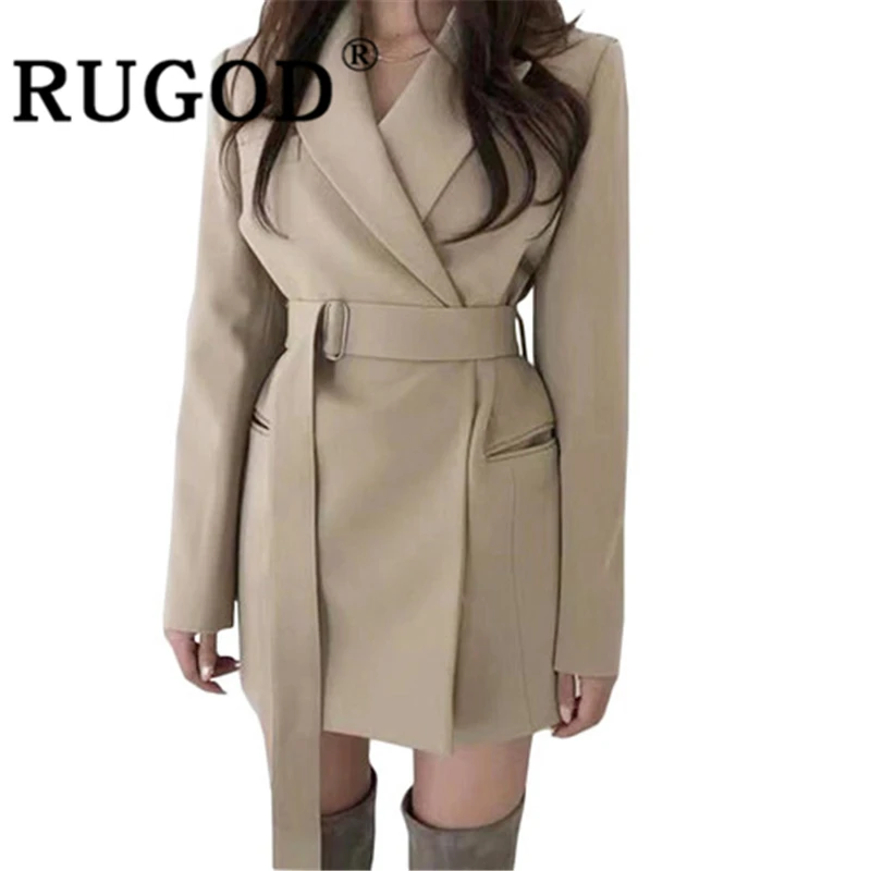 RUGOD/женские сплошные блейзеры приталенный Блейзер со шнуровкой пальто с поясом