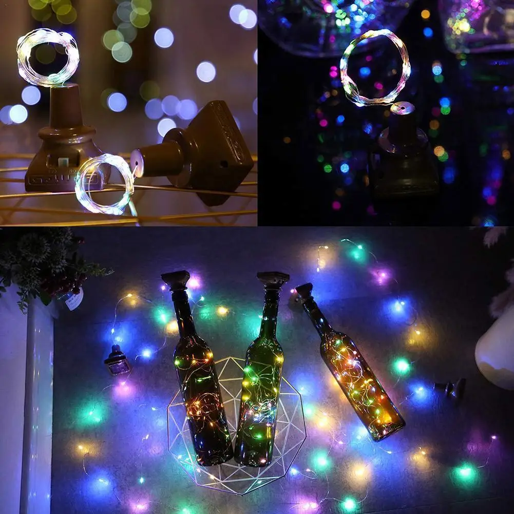 

20 LED Wine Bottle Cork Copper Wire Fairy Lights Christmas Party Lights Powered String Holiday Q5I8