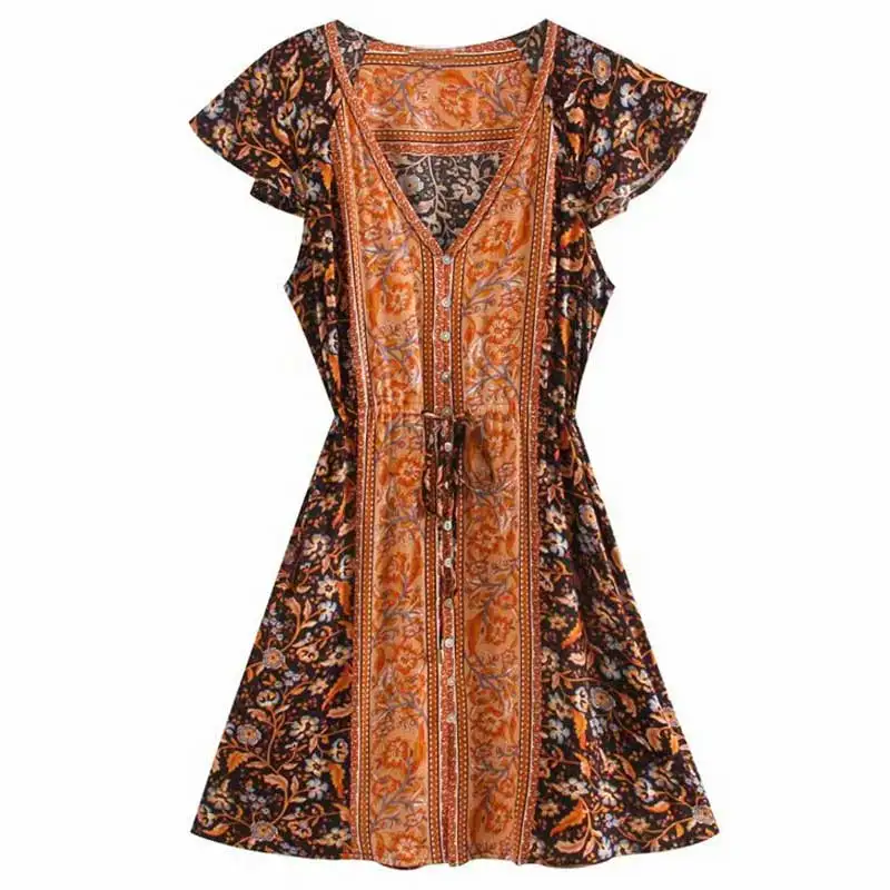Цыганское Платье в стиле бохо коллекция 2020 года вискозные оранжевые летние