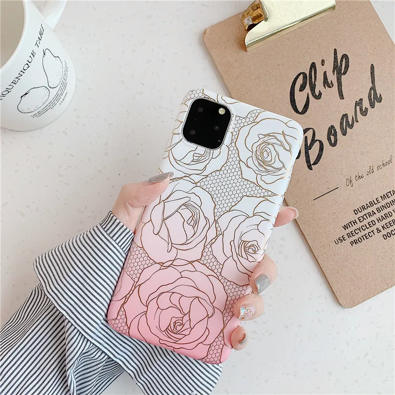 Роскошный чехол для телефона Bronzing Rose iPhone 11 Pro Max XR X XS MAX 6s 7 8 Plus силиконовая задняя