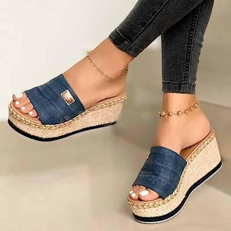 

Summer Wedges Slippers Platform High Heels Women Slipper Ladies Outside Shoes Basic Clog Wedge Slipper Flip F Sandals