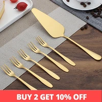 stainless steel gold cake shovel fruit forks pie pizza cheese knife pastry server golden cake divider butter knife 5 6pcs