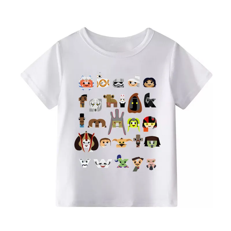 The Sesame Street/Mario/Pokemon/Star Wars Alphabet Cartoon Children's T-shirt Boys Girls Funny T Shirt Kids Summer Clothes