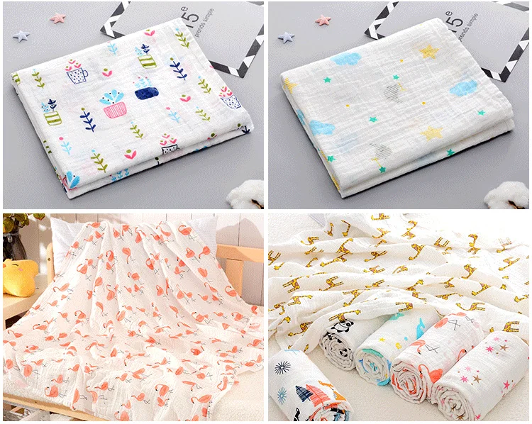2pcs/set Newborn Baby Blanket Cotton Blanket Cartoon Pattern Multi-use Infant Stroller Cover Towel Baby Muslin Swaddle Wrap