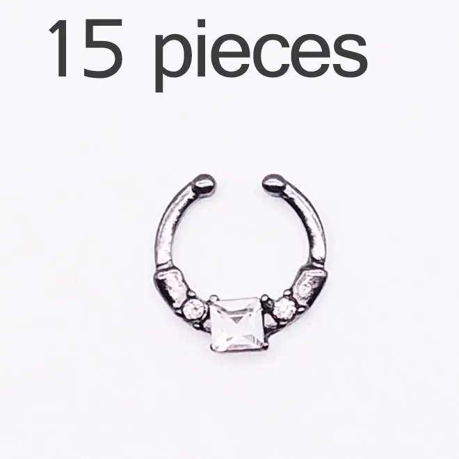 A02 15pcs Панк 15 шт./компл. фальшивый нос кольцо Для женщин Круглый с украшением в виде кристаллов для пирсинга перегородки носа пирсинг кликер искусственная зажим не тело обруч для Для женщин Готическая драгоценность - Окраска металла: A02 15pcs