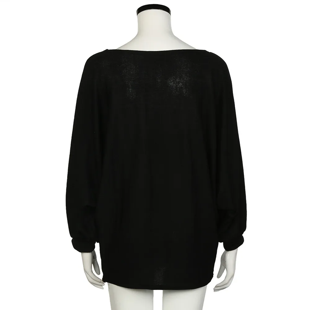 Осенний женский синий пуловер с круглым вырезом свитер свободный Одноцветный