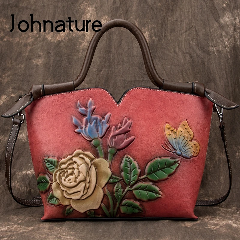 Женская сумочка из натуральной кожи Johnature вместительная простая сумка через