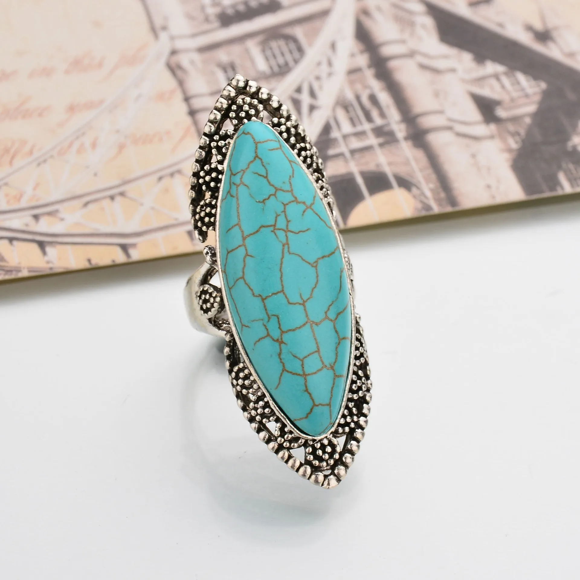 2020 NEW vintage ethnic Big geometric statement ring Bohemia Blue stone punk charm Ring Women party jewelry | Украшения и