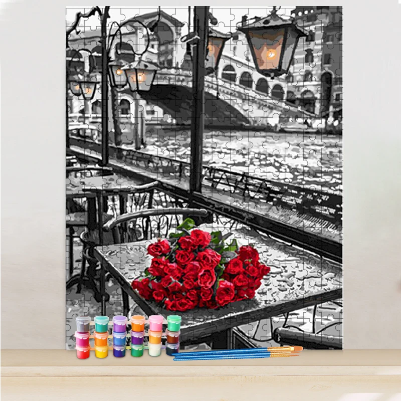 GATYZTORY Rose Flower DIY Painting By Numbers Jigsaw Puzzle Canvas Drawing For Adult Children Handpainted Gift Home Wall Art