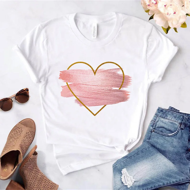 

Hipster T shirt Aesthetic Heart-shaped print Tshirt 2021 Hot sells Summer Casual Wild Tshirt short sleeve t-shirt women mujer