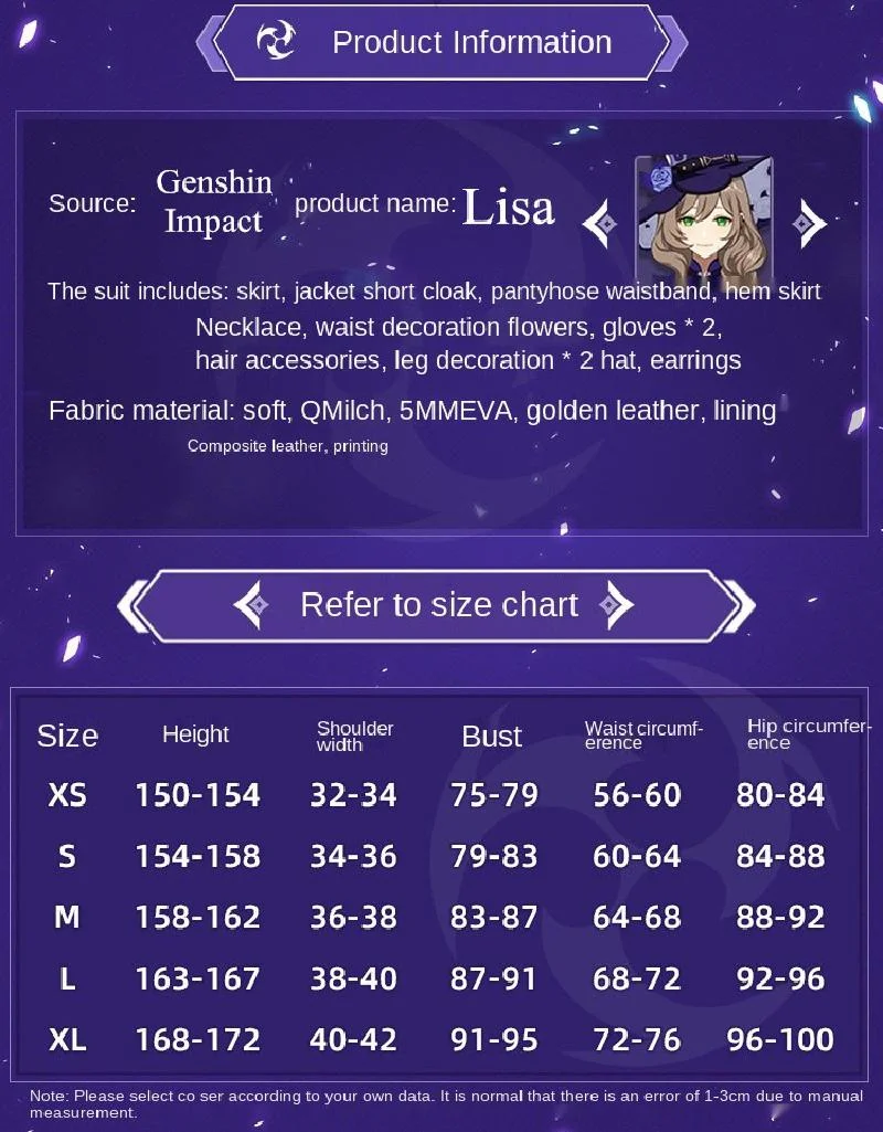 Костюм для косплея ведьма фиолетовой розы из аниме геншин ударно Лизы |