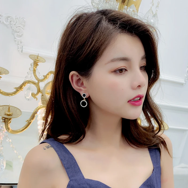 Xinwei Эффектные серьги 2019 черные круглые геометрические для женщин Кристальные