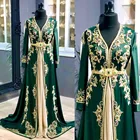 Выпускные платья охотничьего зеленого цвета с длинным рукавом 2021 Роскошные кружевные вышитые марокканские кафтан Вечерние наряды