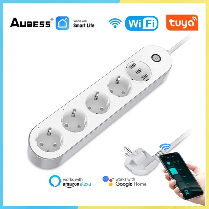 

10A Tuya Wifi Smart Power Strip Electrical Socket 4 EU Plug Outlets 4 USB Charger Port Timer For SmartLife APP Alexa Google Home