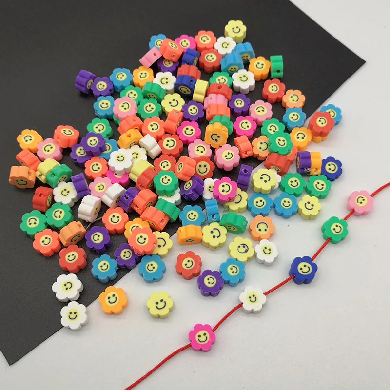 

50Pcs 10MM Plastic Flower Smiley Face Smile Beads Colorful beads For DIY Bracelet Necklace Components Accessories Polymer Clay