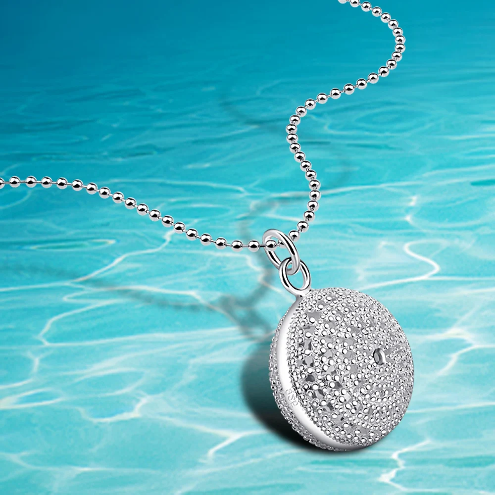

Fashion long solid sterling silver necklace Woman round big pendants necklace, 925 silver beads silver jewelry;