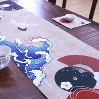 japan style ukiyoe printed waves table runner cotton linen thick tablecloth tea table shose cabinet cover dining table flag