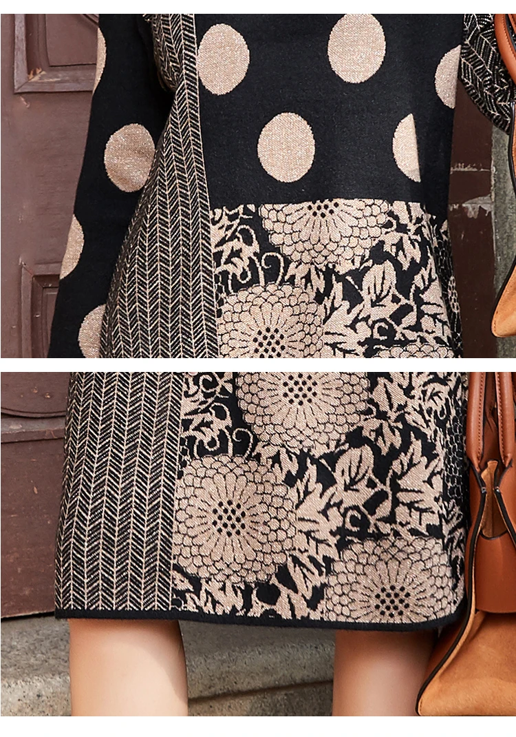 

2020 Autumn Winter Print Casual Sweater Dress Women Turtleneck Pocket Patchwork Long Sleeve Knitted Loose Dresses Jumper
