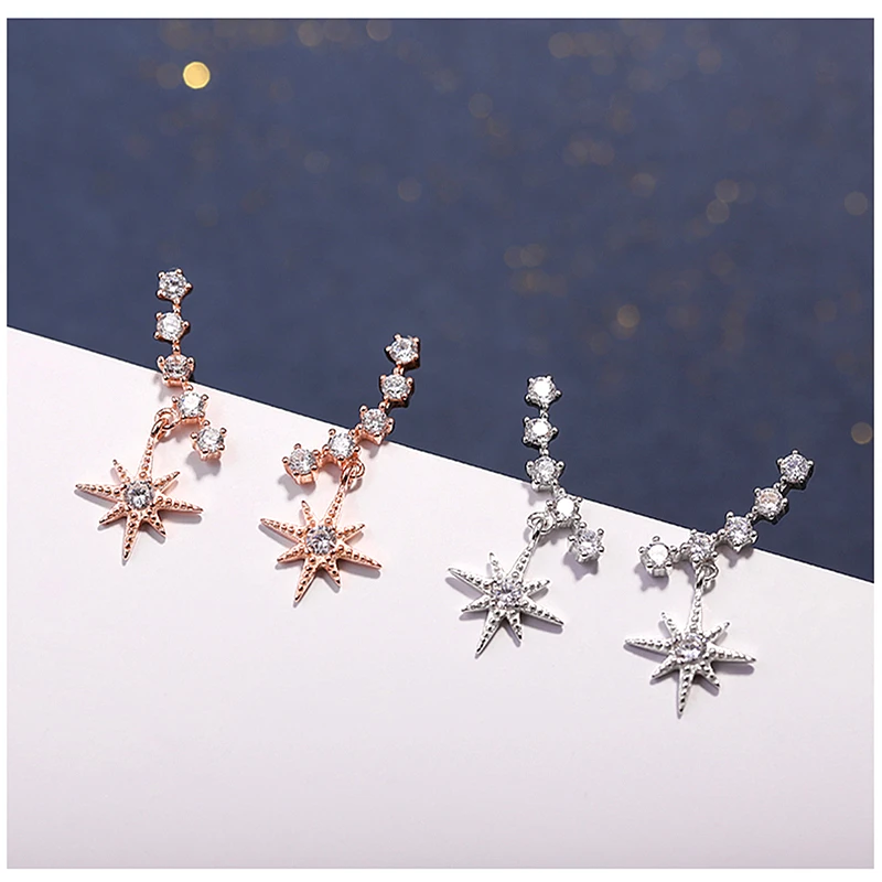 Роскошные циркониевые серьги-капли с анисовой звездой для женщин подарки
