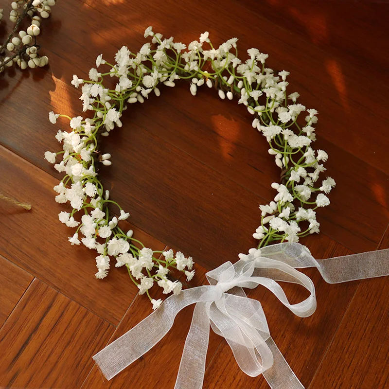 

Breathable White Flower Crown Tiaras Hairbands Romantic Sweet Gardland Women Wedding Hair Accessories for Bride Bridesmaids