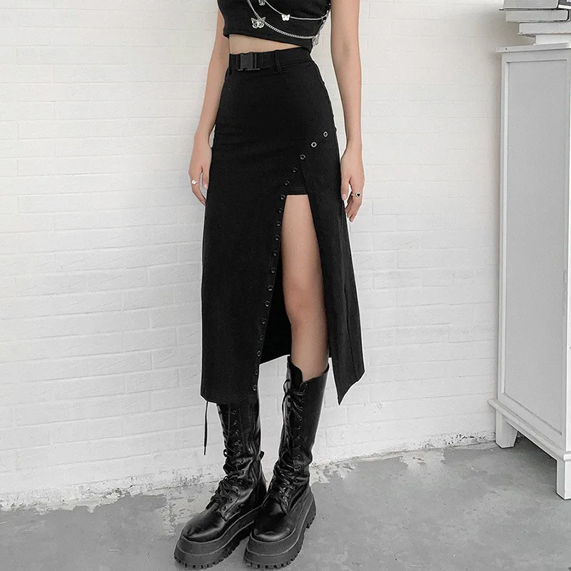 NCLAGEN нерегулярные Разделение Высокая Талия Bodycon длинный юбка и пояс комплект