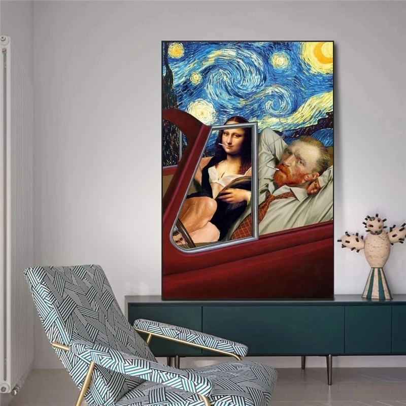 Забавные абстрактные картины на холсте от Van Gogh Мона Лиза плакаты и принты