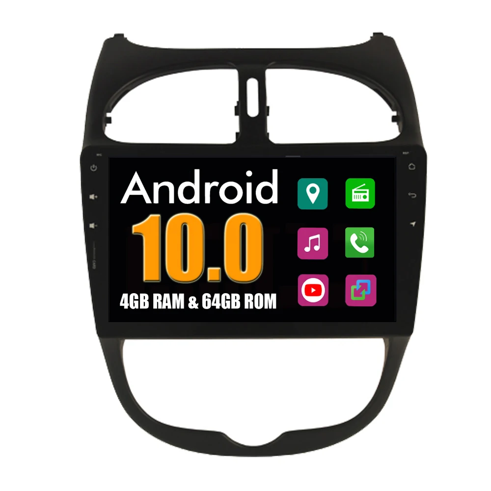 Автомагнитола RoverOne с GPS для Peugeot 206 206CC 206SW Android 10 Восьмиядерный процессор сенсорный