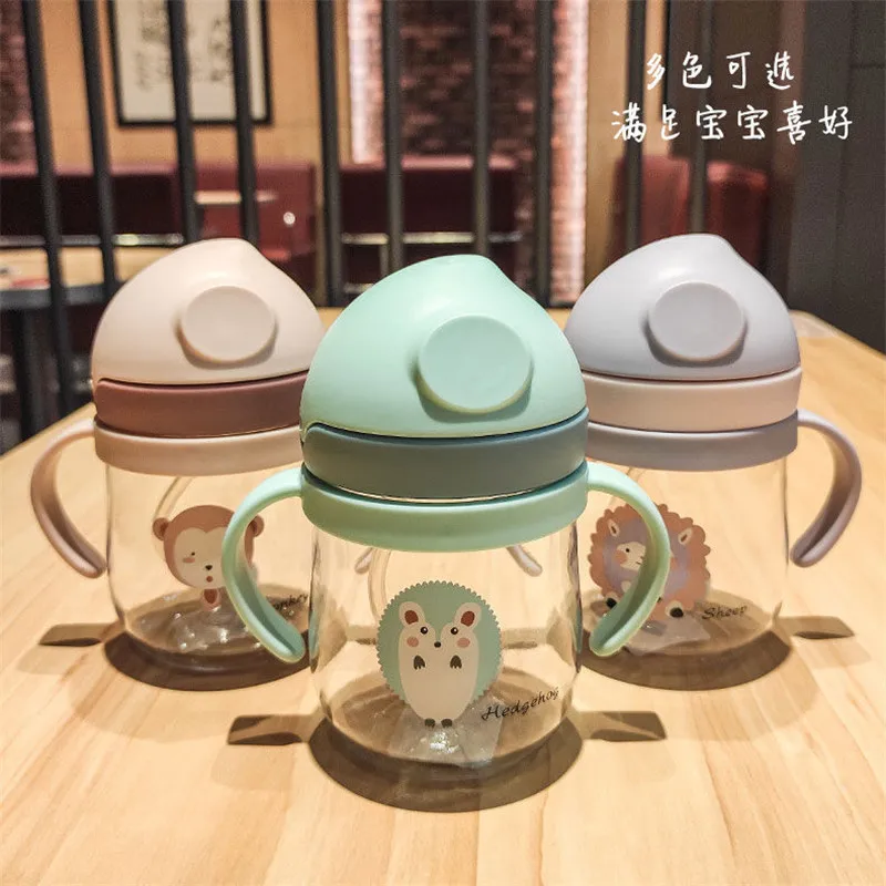 250ML Cute Baby Feeding Cup With Straw Portable Feeding Bottle Leak Proof With Handle Kids Sippy Drinking Cup Copos