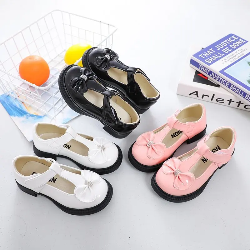Zapatos planos de cuero para ni&ntilde;as, zapatillas peque&ntilde;as de piel con nudo de mariposa, suaves, para primavera y oto&ntilde;o-1