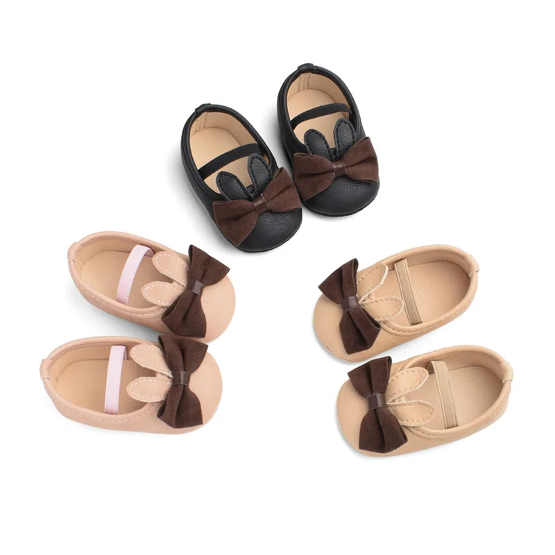

Anti-Slip Bottom PU Leather Shoes Newborn Toddler Infant Baby Walking Slippers Cute Soft Sole Rabbit Ear Bowknot Crib Shoes