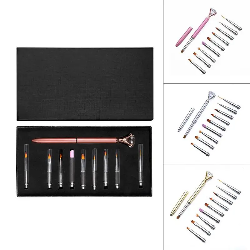 Новинка 10 шт./компл. кисть для ногтей Стразы Кисть Набор ручек маникюра большая