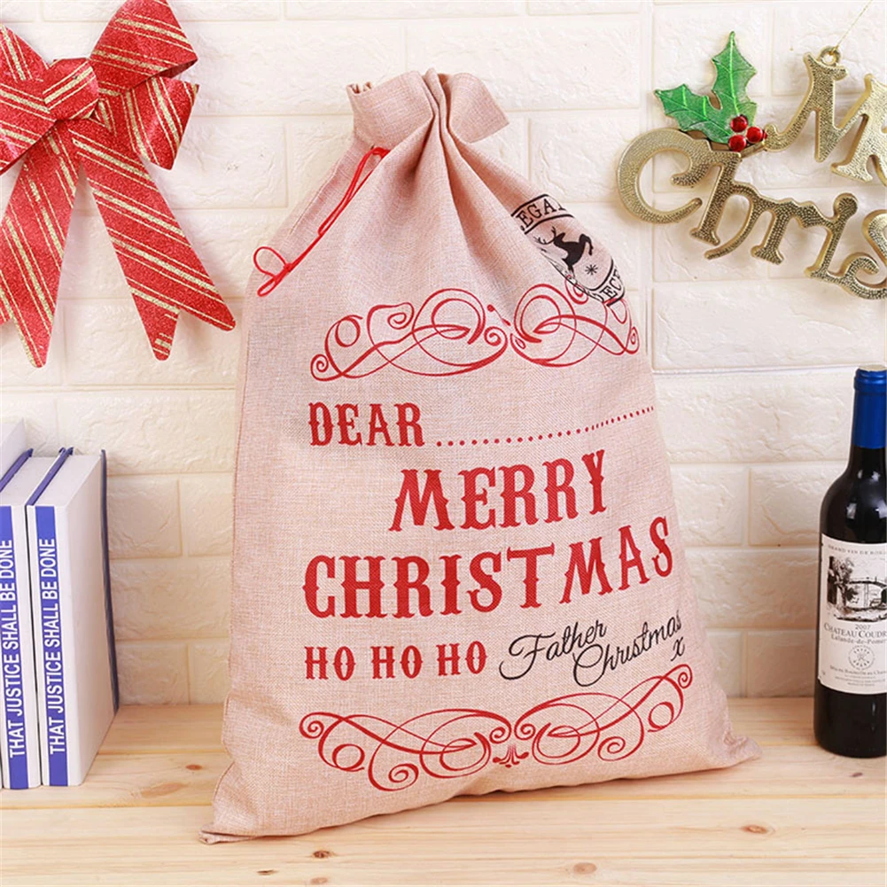 Рождественские подарочные сумки мешок белый Забавный Санта джутовые мешки