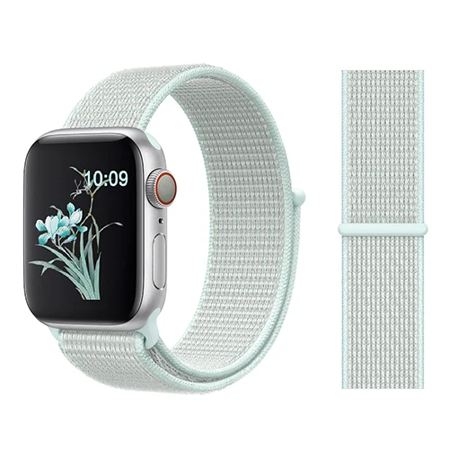 Color37 Teal Tint Ремешок для наручных часов Apple Watch Series 5/4/3/2/1 38 мм 42 мм мягкий нейлон в едином положении во время занятий легкой атлетикой, correa, дышащая поверхность спортивные петли для наручных часов iwatch, 5 4 40 мм 44 мм - Цвет ремешка: Color37 Teal Tint