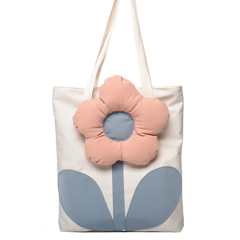 

Cute flower handbag female fashion summer color matching one-shoulder large-capacity student canvas bag