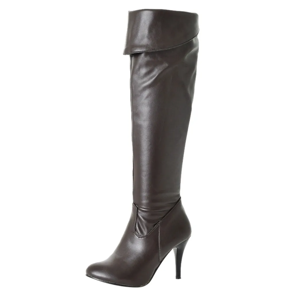 JAYCOSIN/женские сапоги модные ботфорты на тонком высоком каблуке зимние высокие