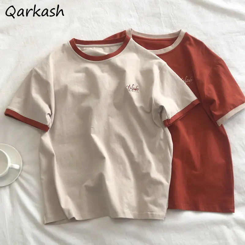 Футболки женские в стиле Харадзюку Простые Топы с винтажной вышивкой