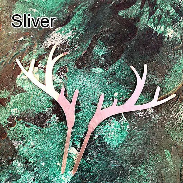 Sliver 2 шт рождественские акриловые украшения для торта золотые серебряные оленьи рога оленя акриловые украшения для торта для вечеринки - Цвет: Sliver
