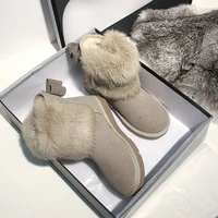 mink hotwinter fur snow boots woman bowknot plush furry botas warm footwear winter shearling shoes ladies suede leather botines