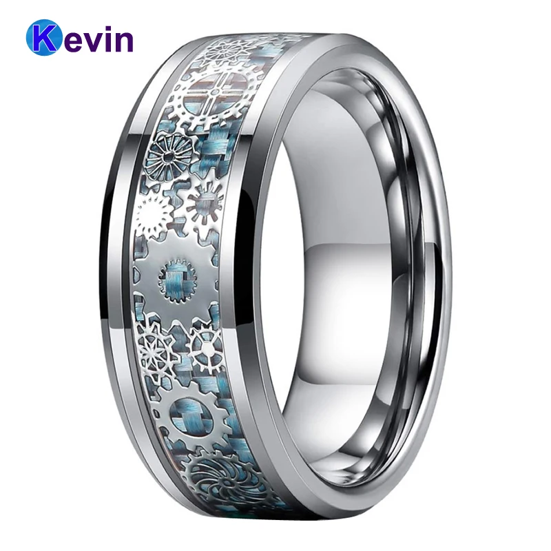 Для мужчин и женщин вольфрамовое обручальное кольцо 8 мм с механическим зубчатым