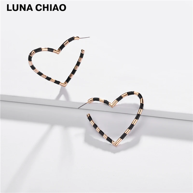 LUNA CHIAO Модные Разноцветные эмалированные серьги-кольца с большим сердцем для женщин