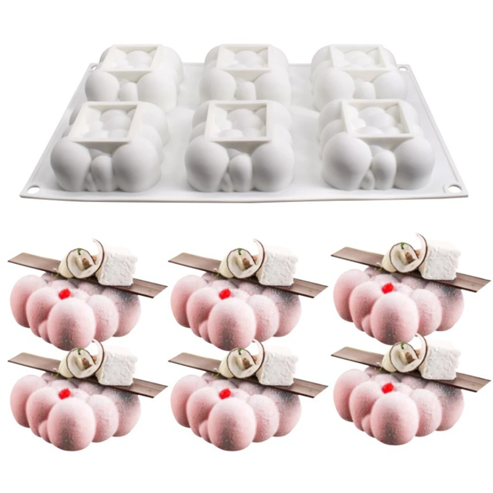 

6 Cavity Square Clouds Shape Silicone Mould 3D Bubble Cake Pan For Baking Form Mousse Moulds Dessert Cake Decorating Tools P162