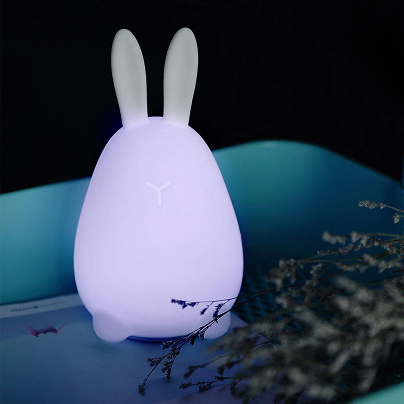 Милый ночной Светильник Mi rabbit, силиконовый, 7 цветов, сенсорный датчик, светодиодный светильник s, перезаряжаемая лампа с кроликом, 0,5 Вт, 5 В, регулируемый ночной Светильник s