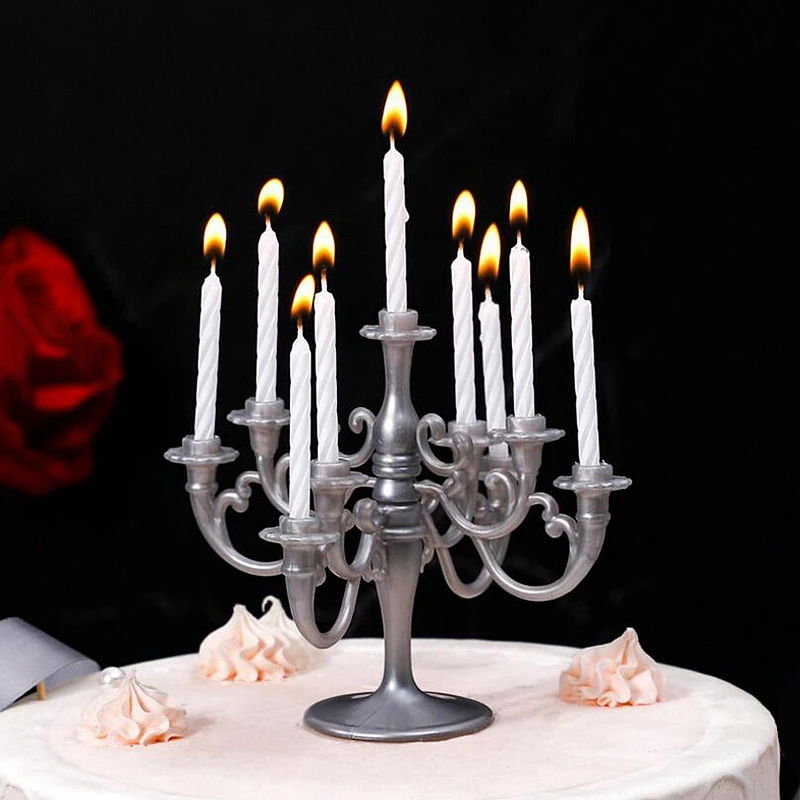 Серебристо серый торт фигурки жениха и невесты Подсвечники украшение торта